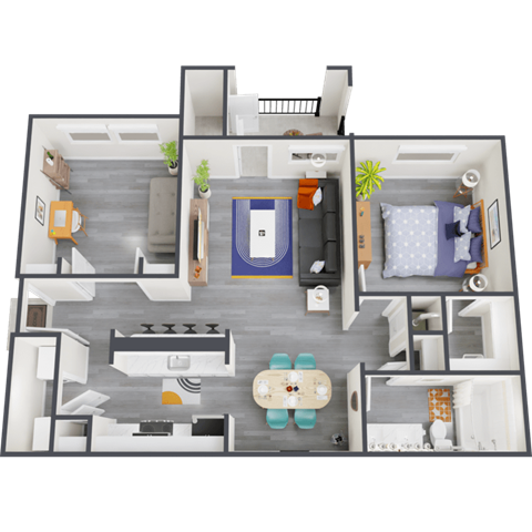 a bedroom floor plan is shown in this rendering